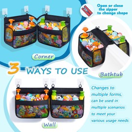 Bath Toy Organizer - Multi-Purpose Corner, Wall & Bathtub Storage - Quick-Dry Kids Bath Toys Organizer for Baby Bath Toys & Bath Gel - Bath Toys for Kids Ages 1-3 - Bathroom Toy Storage Bag
