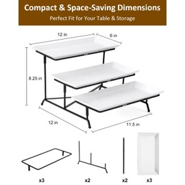 Yedio 3 Tier Serving Trays for Party, Porcelain Serving Platters and Trays, 12 Inch Tiered Tray Stand, Fruit Tray, Trays for Serving Food, White Dessert Stand with Collapsible Sturdier Metal Rack