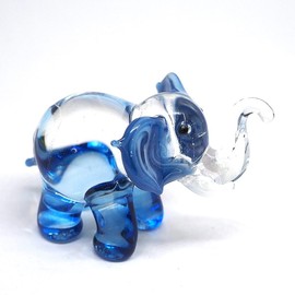 ZOOCRAFT Lucky Elephant Figurines Blue Hand Blown Art Glass Collectible Animal Ornament Gift Decor, 1.5 x 2.5 x 1.8 inches