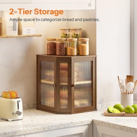 Bread Box, Bamboo Bread Box for Kitchen Countertop, 2-Tier Corner Bread Box, Large Capacity Bread Bin, Food Storage Box, Bread Storage Container for Kitchen, Dining Room, Brown BR12MB01
