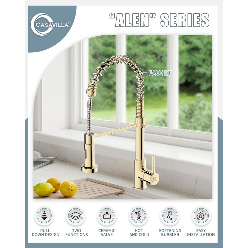 Casavilla Kitchen Faucet, Commercial Kitchen Sink Faucets with Pull Down