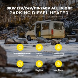 Sunster 12V 24V 8KW Diesel Heater, AC 110-240V Portable Diesel Air Heater, LCD Monitor & Remote Control, Car Heater for Vans, RV, Truck, Boat, Camper, Garage