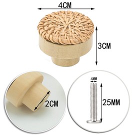 Zasvec Rattan Furniture Knobs, Pack of 8 Wooden Dresser Knobs with Screws, Cupboard Knobs, Drawer Knobs, Round Wooden Knobs for Cabinets, Decorative Cabinets, Furniture Knobs, Natural Wood Cabinet