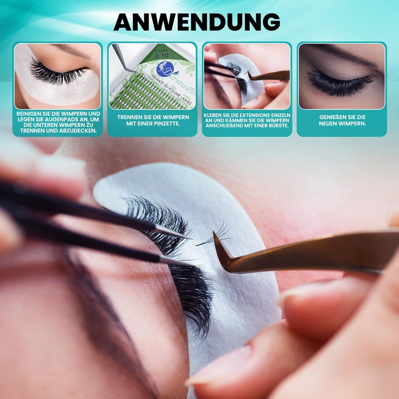 Dermastil 3D Premade Handmade Volume Eyelashes, Ready-to-Use Fan without Knots,
