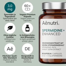 SPERMIDIN Plus High Dosage - Wheat Germ Extract in Optimised Formula - High Spermidine Content, High Organic Availability - Lab Tested Quality from Germany - 60 Capsules, Month Pack