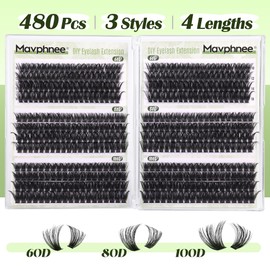 Mavphnee D Curl Volume Lash Extensions 480Pcs DIY Eyelash Extensions for Beginners Wispy Eyelash Clusters Natural Fluffy Individual Lashes Clusters (60D 80D 100D Mixed, 10-16MM)