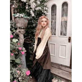 kasahara 5 Pieces Medieval Clothing Women's Set, Retro Off Shoulder Blouse Dress Renaissance Costume Victorian Clothing Maxi Dressm with Corset, Belt Bag, Belt, Carnival Fancy Dress Costume (Brown, M)