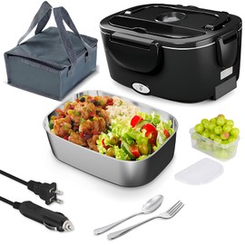 CDBEEE Electric Lunch Box Food Heater| 80W Rapid Heating 3-in-1 (Car 12V/24V & Home 110V) | 1.5L Portable Food Warmer Leak-Proof 304 Stainless Steel | Perfect for Work, Travel, On-the-GO | Ideal Gift