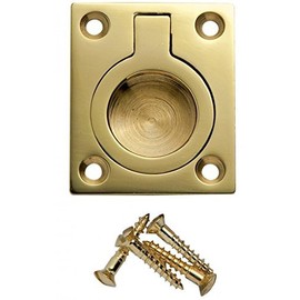 Flush Ring Pull Handle 38mm x 50mm - Polished Brass