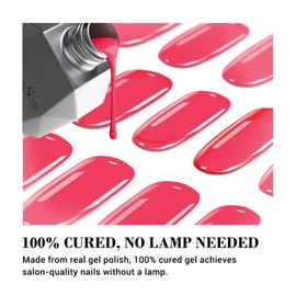 MelodySusie Qcoat Fully Cured Gel Nail Strips (Hot Pink) - UV Free Nail Polish Strips, Salon-Quality, Long Lasting Gel Nail Stickers, Includes 22 Nail Wraps, 2 Prep Pads, Nail File & Wooden Stick