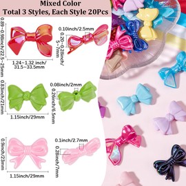 SUNNYCLUE 60Pcs 3 Styles Colorful Bow Beads Acrylic Bead Bows Bulk Random Mixed Color Plastic Opaque Bowknot Tie Shaped Loose Spacer Bead for Jewellery Making Bracelet Keychain DIY Crafts Accessories