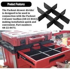 48-22-8473 Packout Dividers For Milwaukee Packout 3 Drawer Dividers Tool Box (Black-3 Pack)
