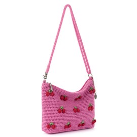 The Sak Lumi Convertible Crossbody Purse - Hand Crochet Women's Handbag for Everyday & Travel, 3-in-1 Small Crossbody Bag With Zipper Closure & Pockets - Pink Cherries