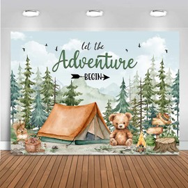 Mocsicka 7x5ft Let The Adventure Begin Backdrop Camping Woodland Baby Shower Decorations Mountain Wilderness Animals Forest Adventure Awaits Baby Shower Photography Props