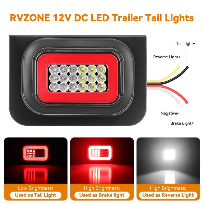RVZONE 12V 42 LED 3‑in‑1 Trailer Tail Lights Kit 2Pcs