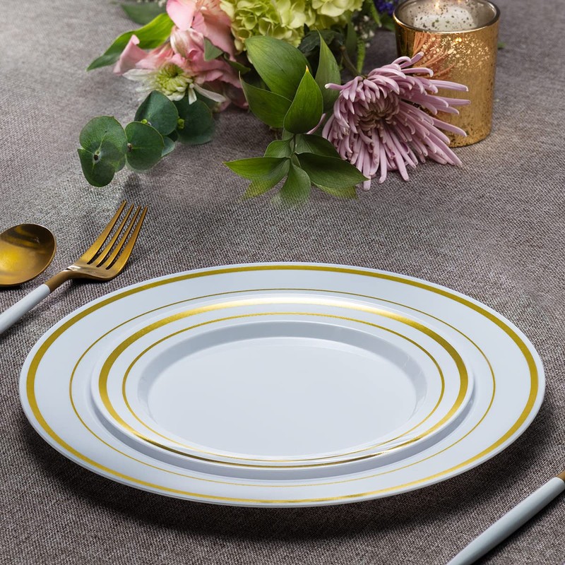 SETUP 60-Piece Gold Trim Plastic Dinnerware Set – 30 10.25"