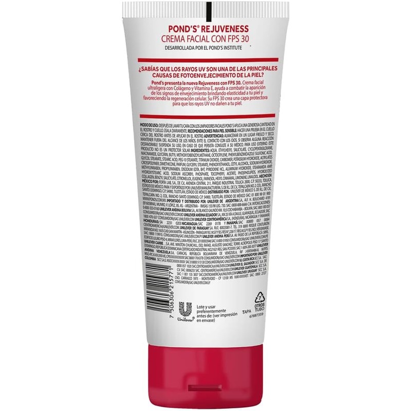 Pond's Crema Facial Rejuveness con Factor de Protección Solar 30,