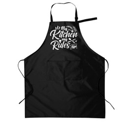 My Kitchen My Rules Apron Kitchen Aprons For Women With Pockets Womens Apron Waterproof For Dishwashing Adjustable The Neck Aprons Bib For Kitchen Chef Women Men Cooking Grill Bbq Cleaning Baking