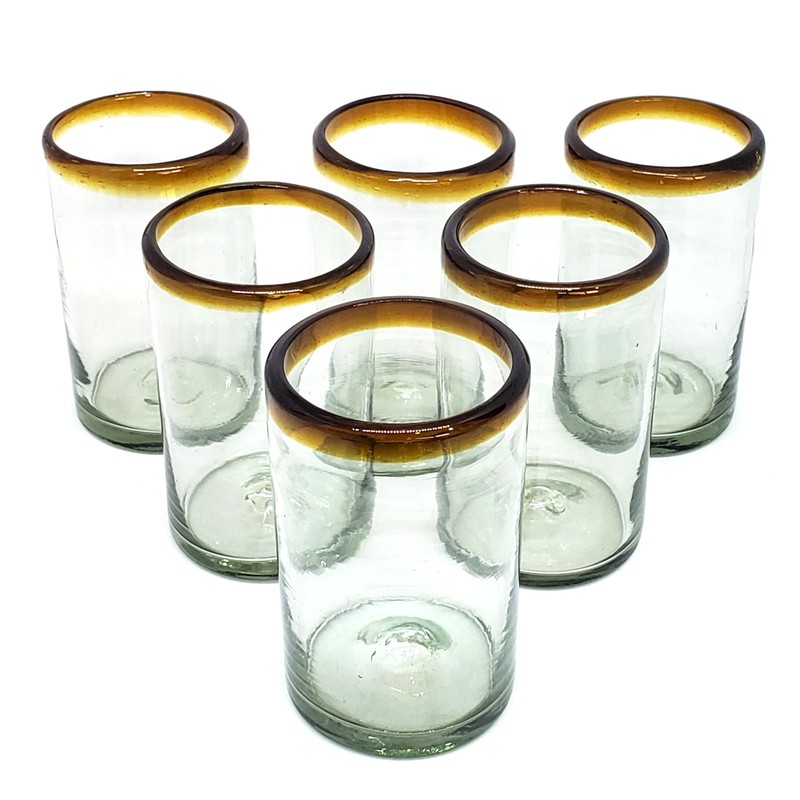 MexHandcraft Amber Rim 14 oz Drinking Glasses (set of 6),