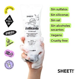 Sheet - Shampoo anticaída - 250 ml - 3% Baicapil - Fórmula sin sal, sulfatos ni siliconas - Vegano y libre de crueldad - Apto para Low Poo Curly Co Wa