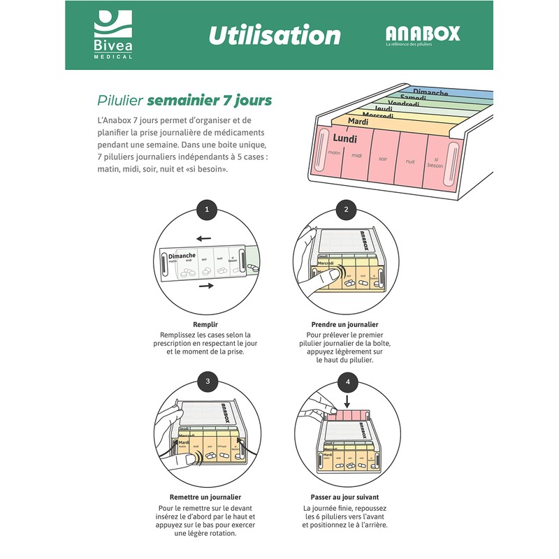 Anabox Porta-pillole settimanale, 7 giorni, lingua francese