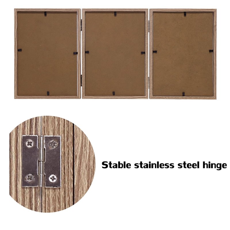 3 Picture Frame 5x7 Triple Hinged MDF Wood Grain with