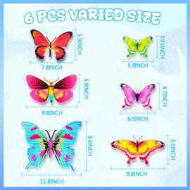 6 Pcs Large Metal Butterfly Wall Decor 11.8''-5.9'' Rustproof Outdoor Fence Wall Art Decor 3D Butterfly Hanging Decoration for Summer Garden Patio Fence Balcony Sculpture Gift for Mom Friend Women