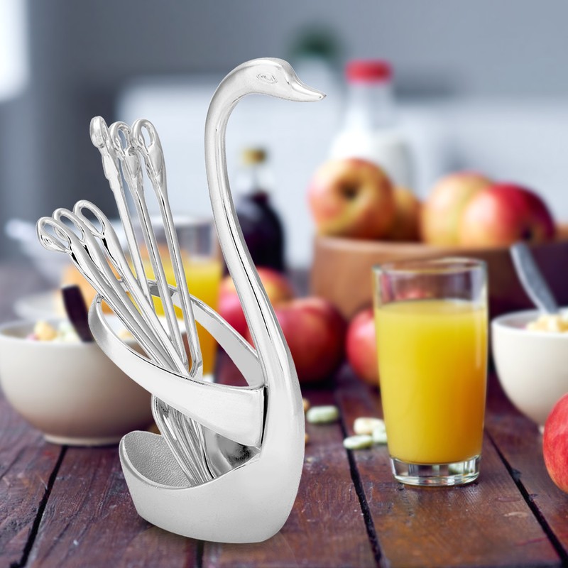 Stainless Steel Swan shaped Fork Spoon Holder with 3 Spoons