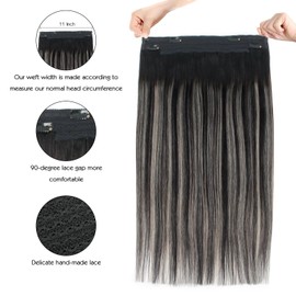 Sassina Invisible Wire Hair Extensions Real Human Hair with Transparent Wire Adjustable Size Secure Clips Natural Straight Secret Miracle Hairpiece, Rooted Highlight RP1B-Silver 16 Inch 80 Gram