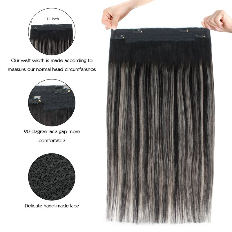 Sassina Invisible Wire Hair Extensions Real Human Hair with Transparent