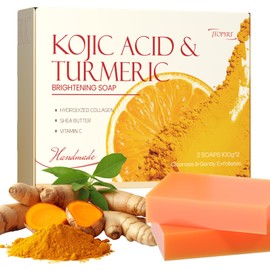 SADOWAY 2PCS Jabón Turmeric Soap: Jabón de Ácido Kójico de Cúrcuma y Limón Adecuado para Manchas Oscuras y Todo Tipo Piel