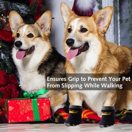 2 Pairs Anti Slip Dog Socks,Dog Socks with Grips Paws Stop Licking Dog Grip Socks, Pet Paw Protector, Dog Claw Socks Dog Slippers with Adjustable Strap for Puppy Dog Indoor Outdoor Hardwood Floor Walk