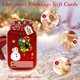 JNYVE Christmas Party Favors for Kids: 50 Pack Mason Jar Cards Christmas Crafts for Kids - Treat Bags DIY Candy Cards Bulk for Classroom Exchange Gifts Party Favors (Candy Not Included)