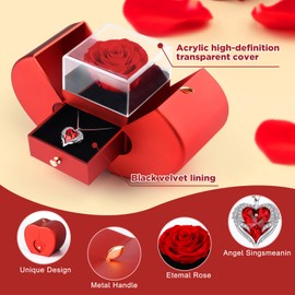 ELEUTH Real Eternal Rose with Necklace Jewellery Gift Box, Preserved Rose Flower Box, Women Mother's Day Gift for Mum Valentine's Day Wedding Anniversary Christmas Gift for Mother Wife Girlfriend