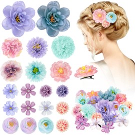 BBTO BBTO 21 Pcs Flower Hair Clip Rose Hair Clips Barrettes for Women Flower Accessories Boho Bride Claw Clip Hairpin Brooch Pin Headpiece for Wedding(Blue, Purple)