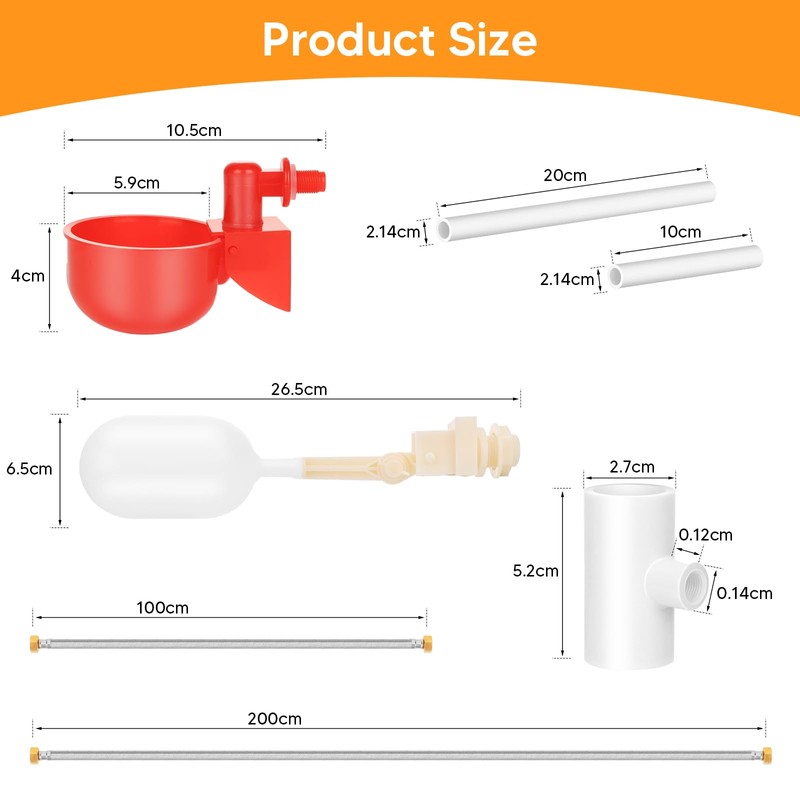 18 Pack Automatic Chicken Water Cups, Complete Set Pipeline Automatic