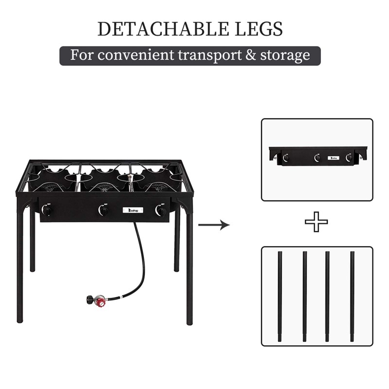 Outdoor Camping Stove, 3 Burner Propane Gas Cooker w/Detachable Legs