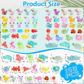 OcTecho 150pcs Mini Glow Resin Animals, 21 Styles Tiny Mixed Luminous Resin Animals, Small Plastic Animal Figures Glow in the Dark for Potted Micro Landscape Fairy Garden Aquarium Dollhouse Decor