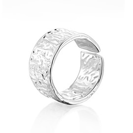 ALEXCRAFT Ring Women Silver Rings Men Silver Adjustable Rings For Women Toe Chunky Open Adjustable Textured Wide Face Ring Statement