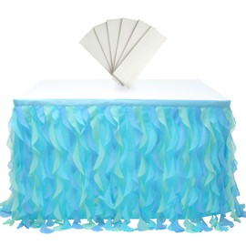 rismart Hanging Tulle Table Skirt Tutu Table Clothing for Birthday Wedding Parties, Bed Decor Mixed Blue 77 H x L 187 cm