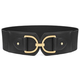 Waist Wow Wide Belt for Women Fashion Elastic Belt for Dress Vintage Waist Belt Women's Stretch Belt with Gold Buckle, Black (golden buckle)