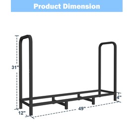 Tikimilor 4ft Firewood Rack Holder with Cover, Adjustable Heavy Duty Fire Log Stacker Stand for Fireplace, Outdoor Indoor Metal Wood Pile Storage Organizer, Patio Logs Stand tool, Black