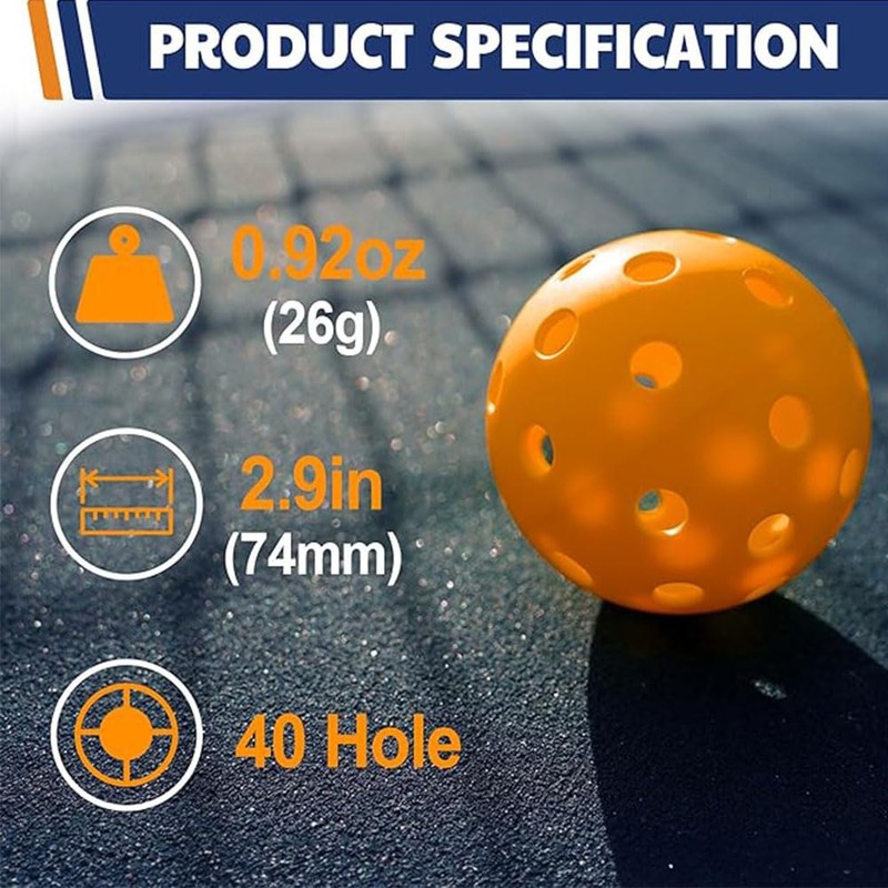 Pickleball Practice Balls, Orange Plastic, 40 Holes, Set of 4,