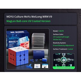 CuberShop Moyu WRM V9 Ball Core (recubrimiento UV), cubeta de velocidad sin adhesivos, moyu WeiLong WR M V9 MagLev+Core Imanes Magic Clothes Flagship 3x3 UV, WRM 2023 Ball (WeiLong WRMV9 Ball Core
