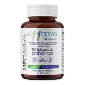 MEGABIOTIC | Probióticos Ultra Potentes 120 Billones CFU | 90 Cápsulas | 11 Cepas + Prebióticos Naturales (Inulina de Agave y Aloe Vera) | Liberación Inmediata | Sin Refrigeración | Gluten-Free | Alta Eficacia Digestiva
