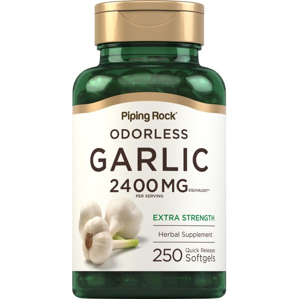 Piping Rock Odorless Garlic Softgel Capsules | 2400mg | 250 Pills | High Potency Extract | Herbal Supplement | Non-GMO, Gluten Free