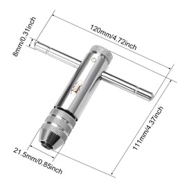 sourcing map Adjustable Ratchet Tap Wrench T-Handle, for Metric M5-M12 Thread Taps, Ratcheting T Handle Holder Reamer Hand Tapping Tool for Machinist Repair, 111mm (4.37-inch Approx.) Body