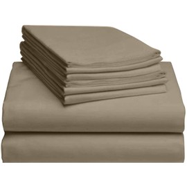 6 PC Sheet Set Pure 100% Cotton 600 TC Quality Sheets Deep Pockets 16" Eco Friendly Wrinkle Resistant Sheets Hypoallergenic Machine Washable Hotel Bedding Silky Soft - King, Taupe Solid