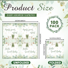 Yeaqee 100 Pcs Greenery Baby Shower Napkins Jungle Animal Sage Green Paper Napkins 3 Ply Greenery Jungle Baby Shower Disposable Napkin for Animal Theme Birthday Party Supplies