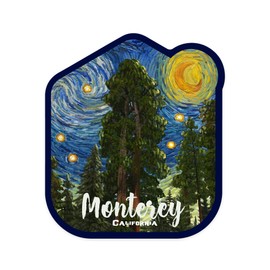 Die Cut Sticker Monterey, California, Starry Night National Park Series, Vinyl Sticker 3 to 6 inches, (Waterproof Decal for Cars, Water Bottles, Laptops, Coolers), Large